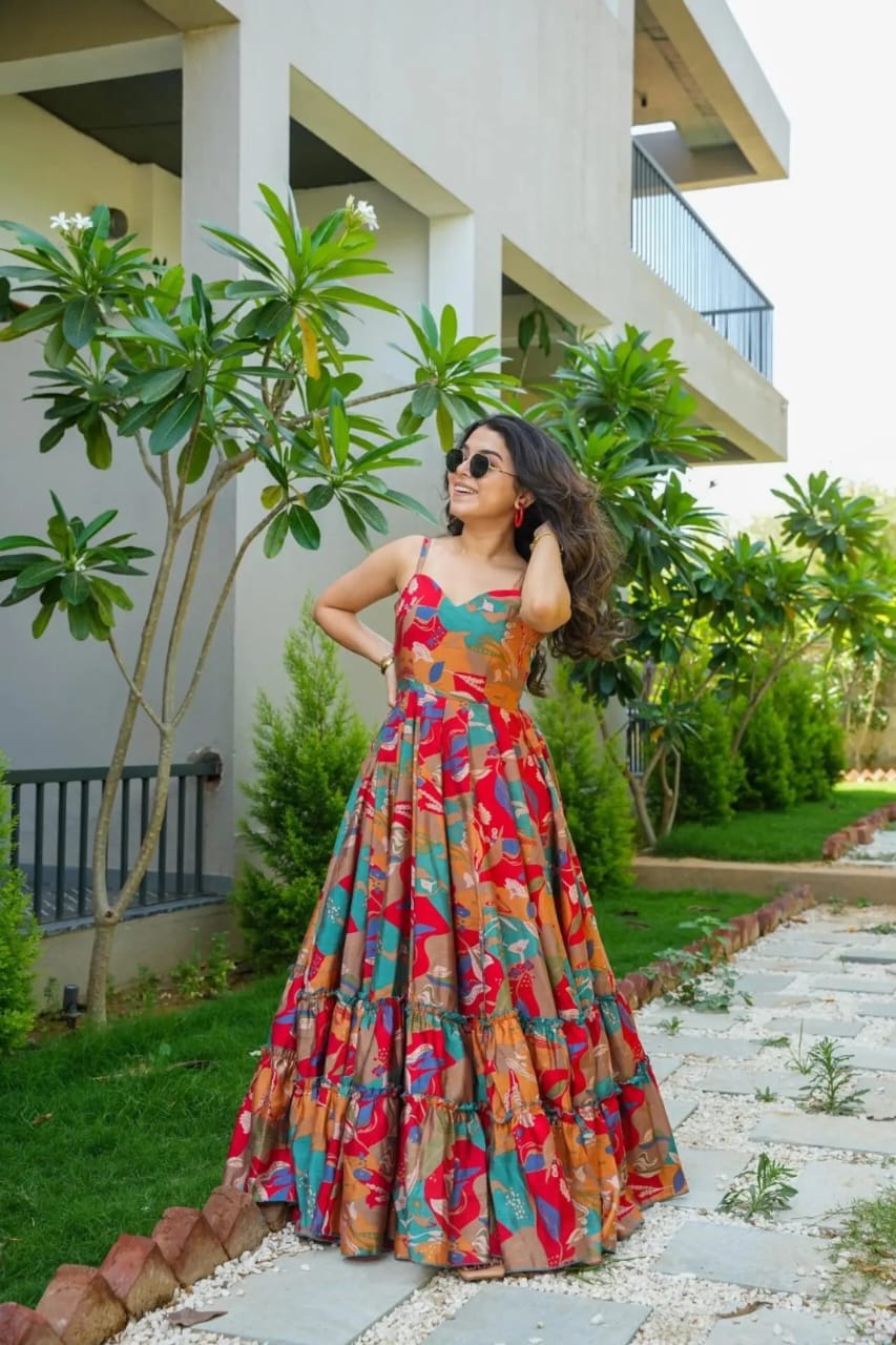 Latest Designer Multicolor Heavy Digital Print Gown