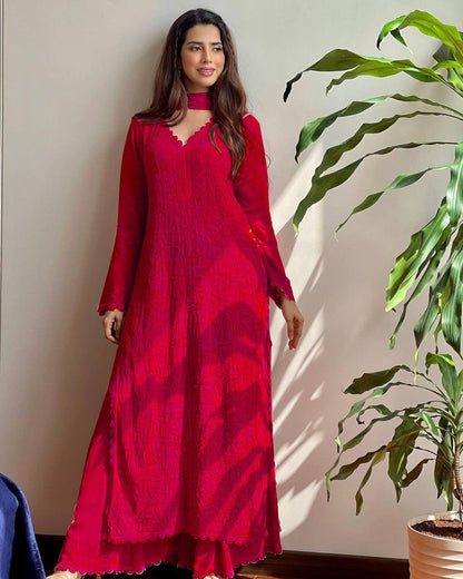 Lucknowi Work Kurta With Palazzo And Dupatta