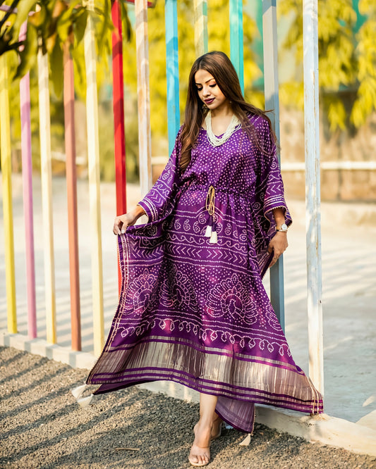 Bandhej Wine Color Kaftan