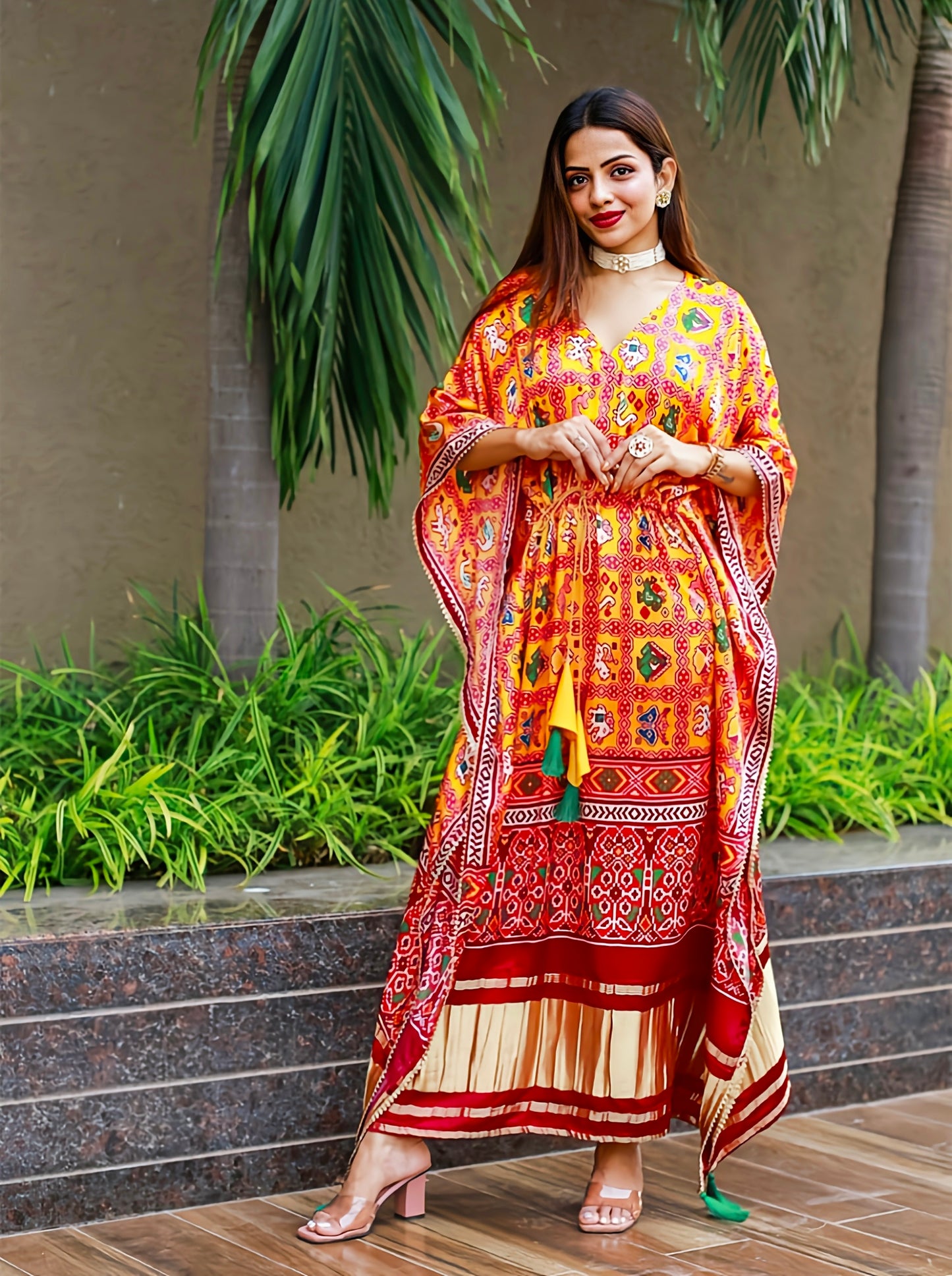 Mustard Yellow Bandhej Digital  Kaftan