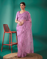 Designer Light Purple Organza Silk Saree