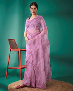 Designer Light Purple Organza Silk Saree