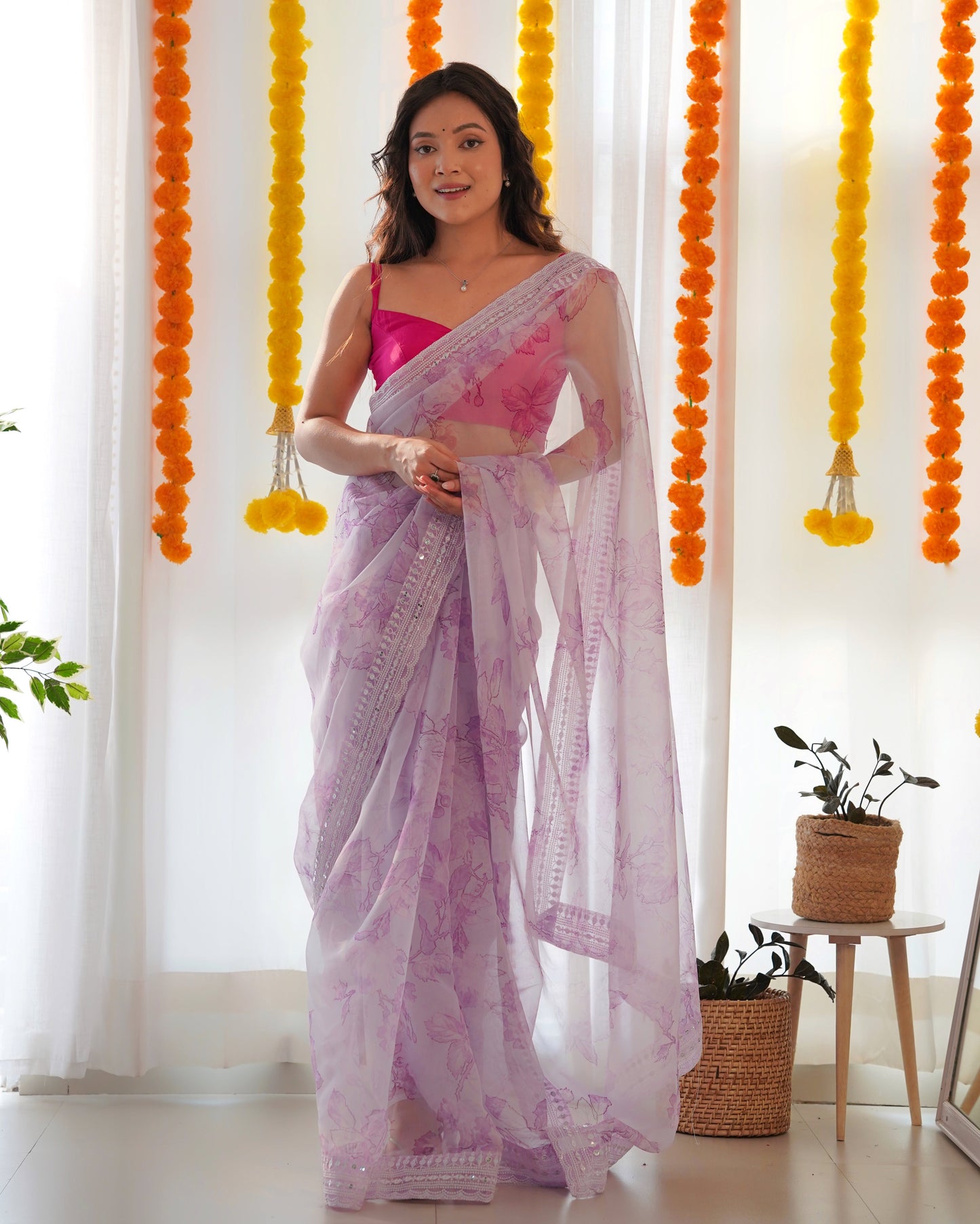 Beautiful Purple Gota Work Soft Organza Silk Saree