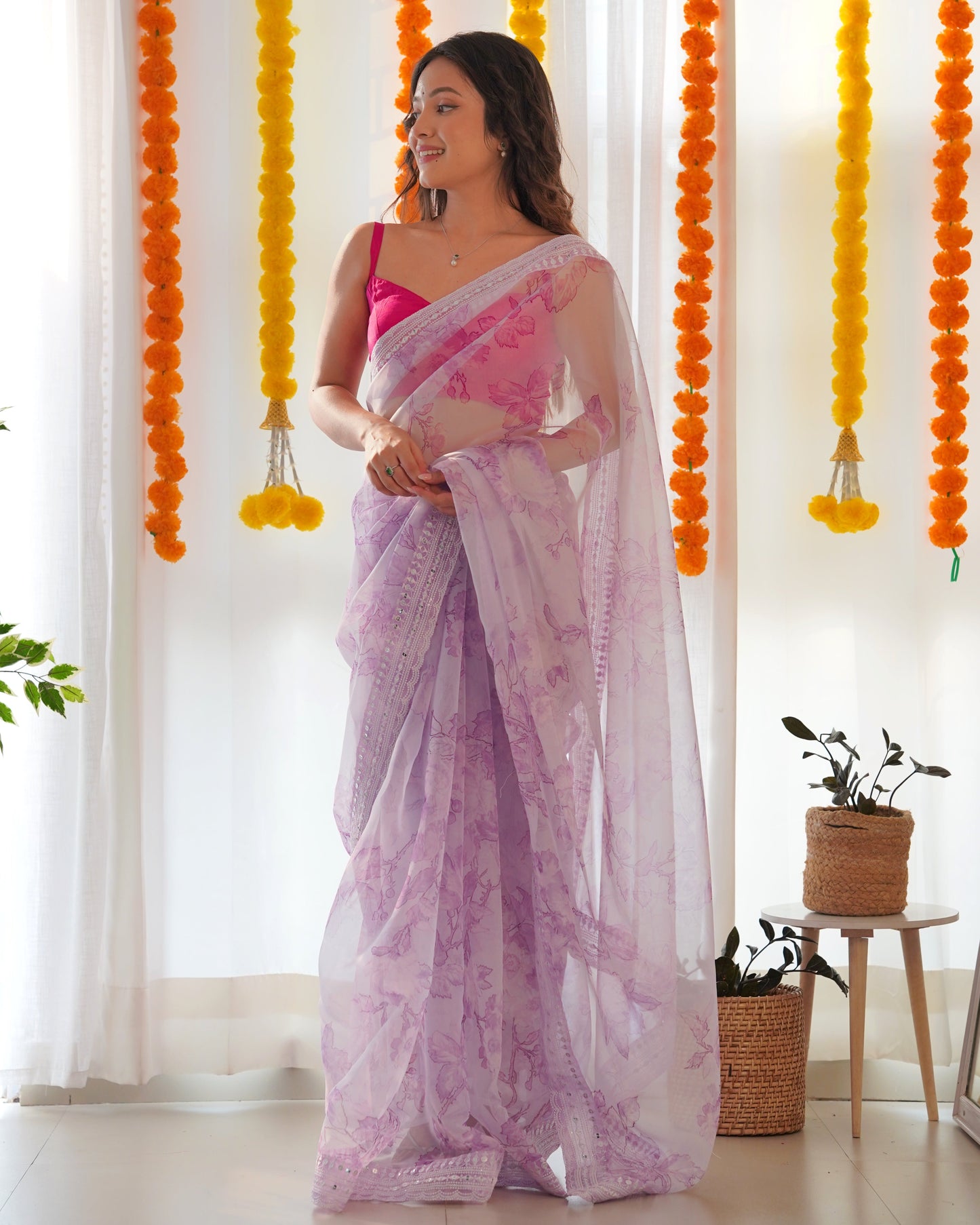 Beautiful Purple Gota Work Soft Organza Silk Saree