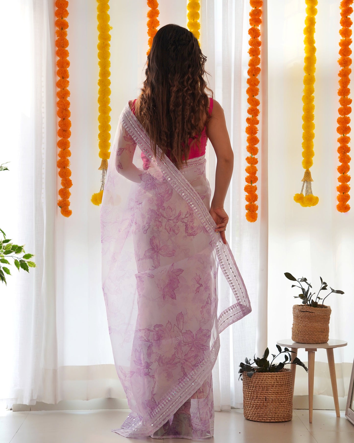 Beautiful Purple Gota Work Soft Organza Silk Saree