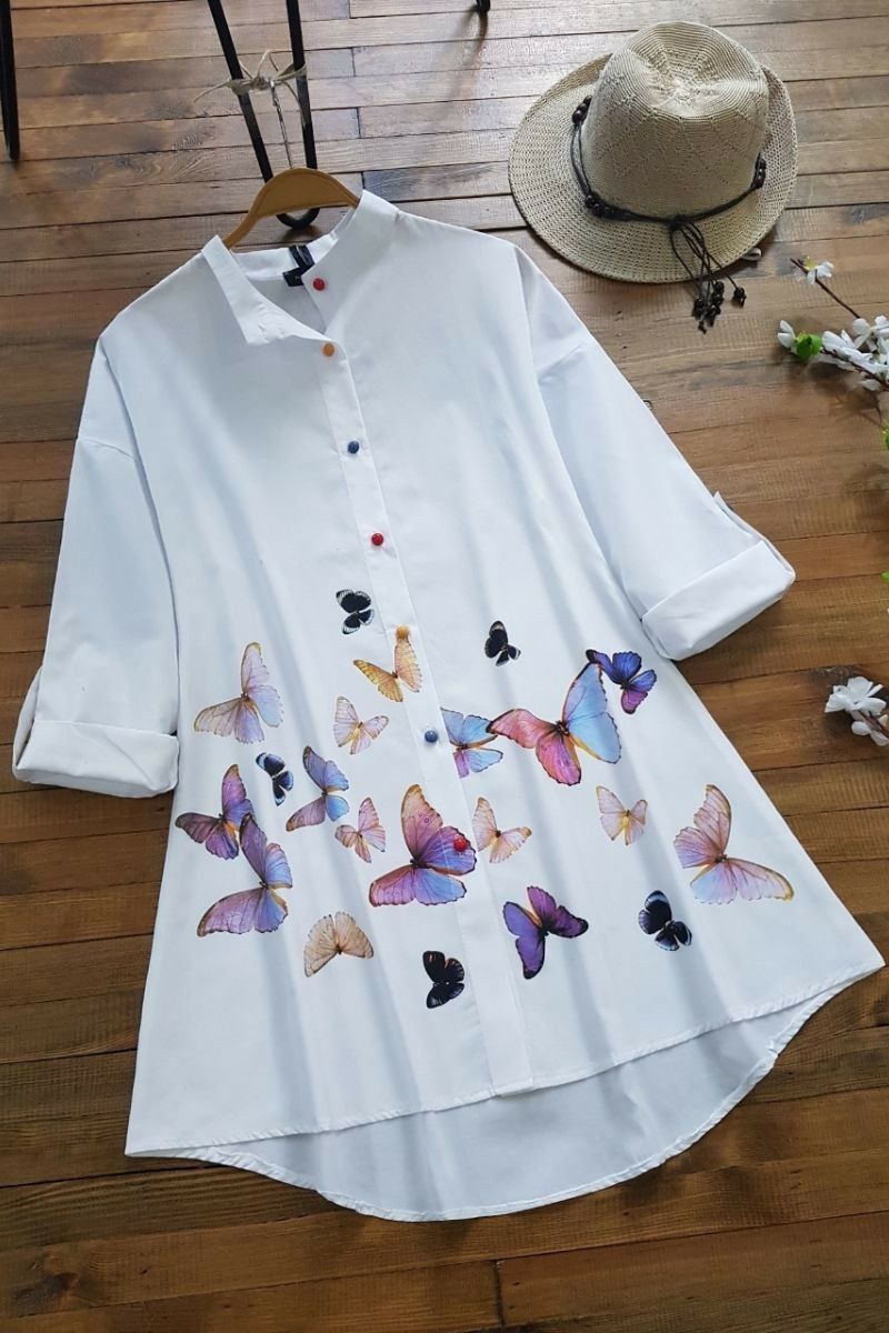 Excursive Butterfly Printed Tunic Shirt