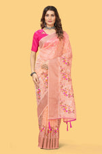 Beautiful Party-Wear Peach  Organza Silk Saree