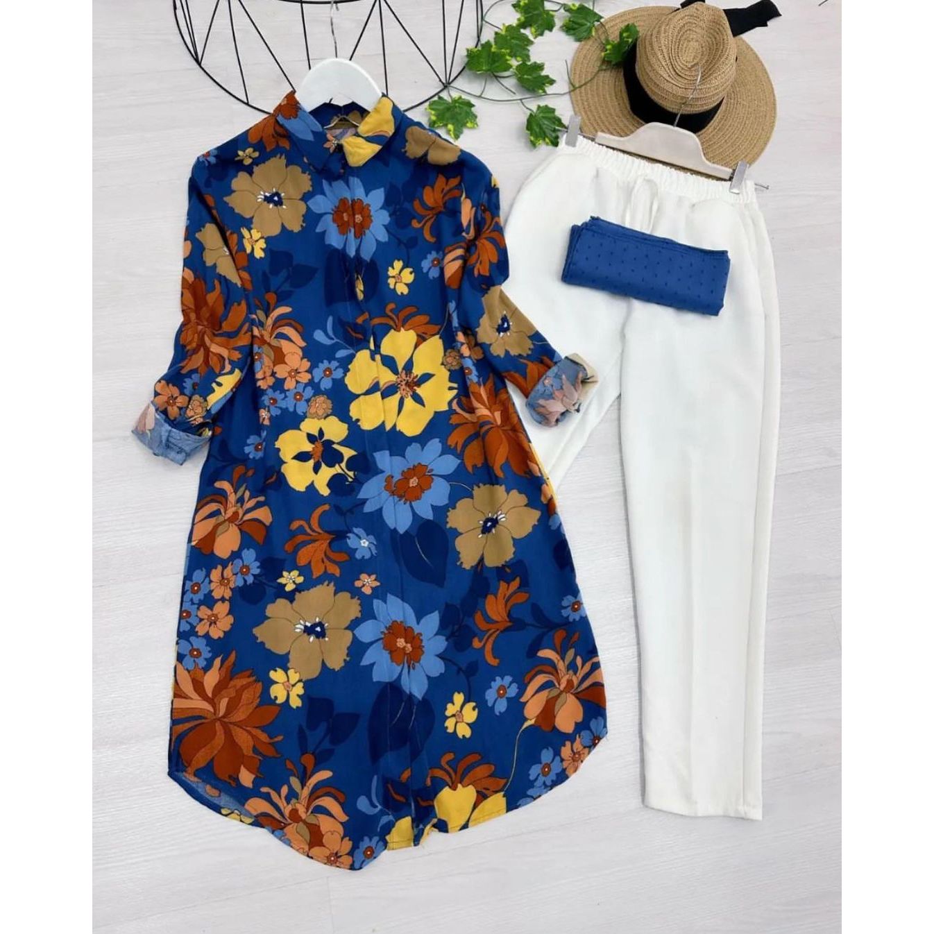 Blue Flower Printed Kurti With Palazzo