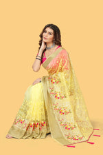 Beautiful Party-Wear Yellow Colour Organza Silk Saree