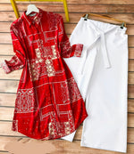 Red-Color Designer Printed  Kurti With Palazzo